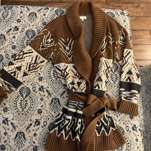 Lucky Brand Brown and White Knit Cardigan